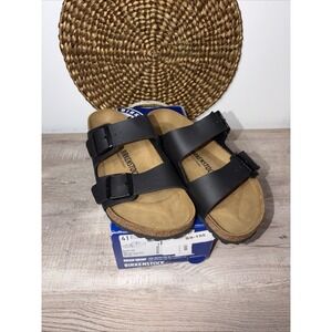 NIB Birkenstock Arizona BS US W10/M 8 Unisex Sandals Black-Flor Narrow+Regular